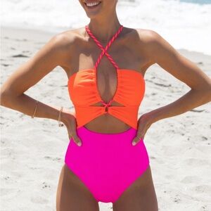 🍍NWTs POPVIL Pink/Orange one piece w/cutouts,Size M